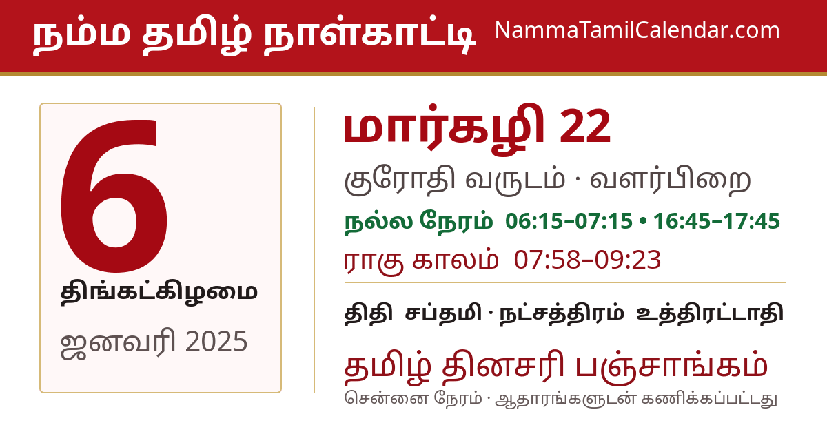 ஜனவரி 6, 2025 சென்னை தமிழ் காலண்டர் பகிர்வு படம்