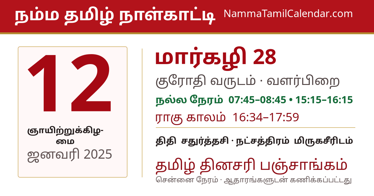 ஜனவரி 12, 2025 சென்னை தமிழ் காலண்டர் பகிர்வு படம்