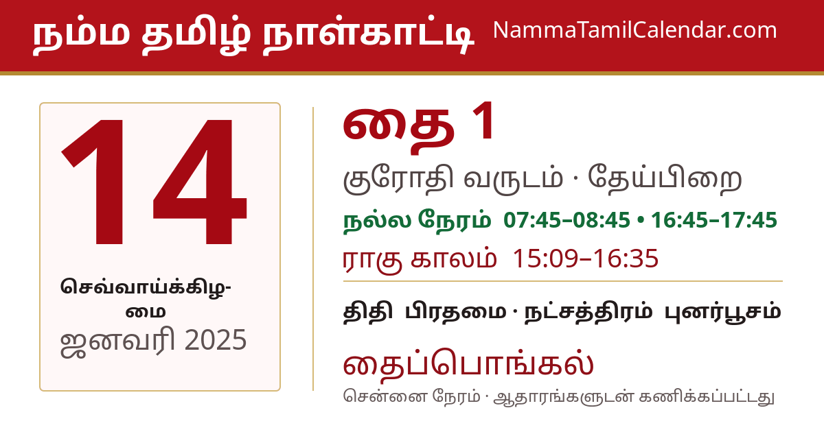 ஜனவரி 14, 2025 சென்னை தமிழ் காலண்டர் பகிர்வு படம்