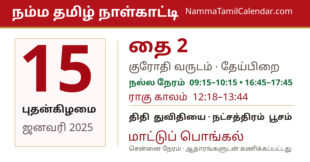 ஜனவரி 15, 2025 சென்னை தமிழ் காலண்டர் பகிர்வு படம்