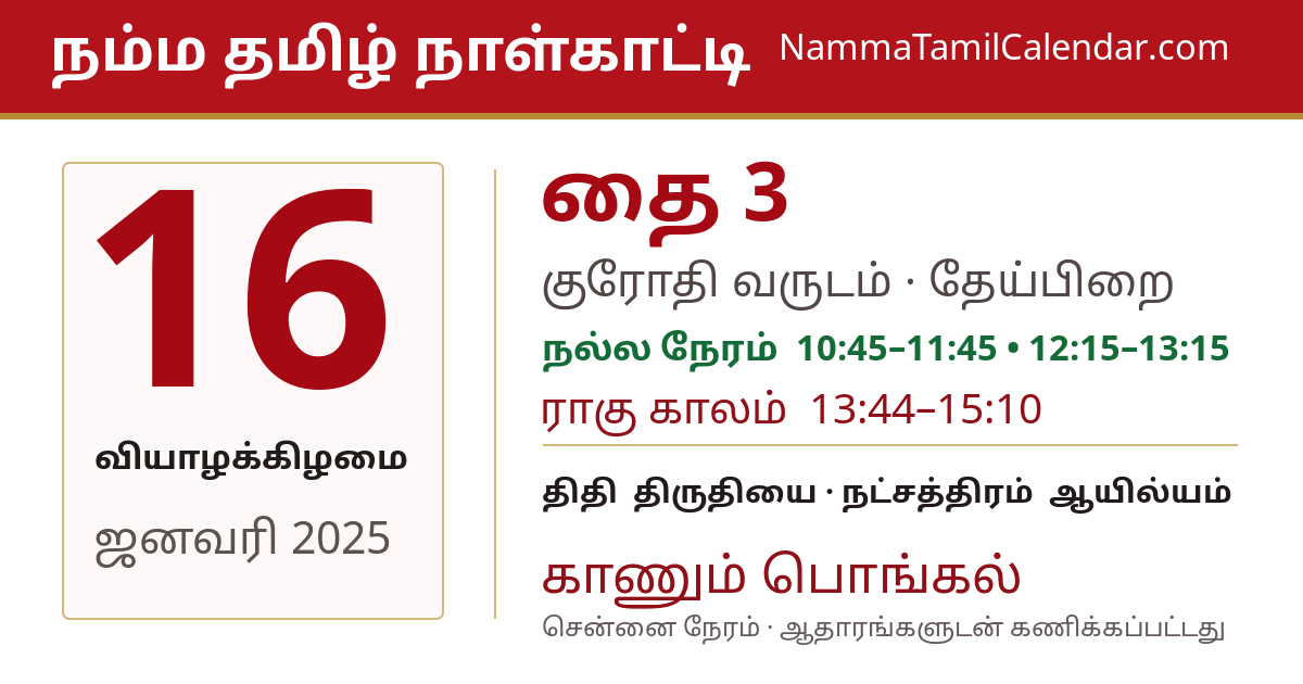 ஜனவரி 16, 2025 சென்னை தமிழ் காலண்டர் பகிர்வு படம்