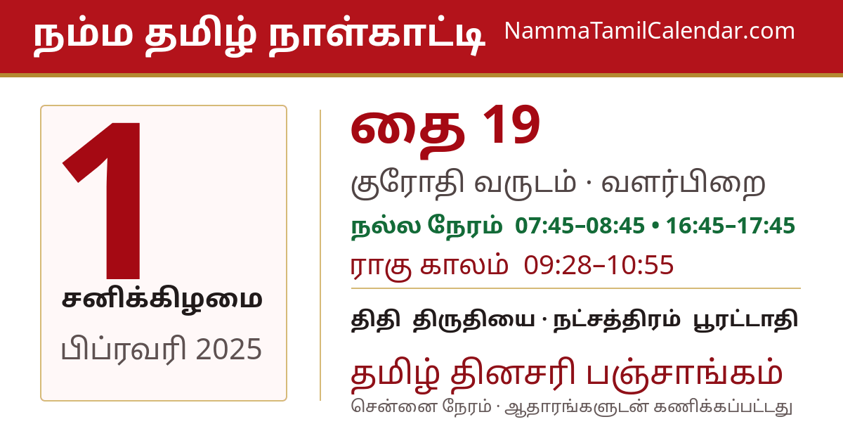 பிப்ரவரி 1, 2025 சென்னை தமிழ் காலண்டர் பகிர்வு படம்