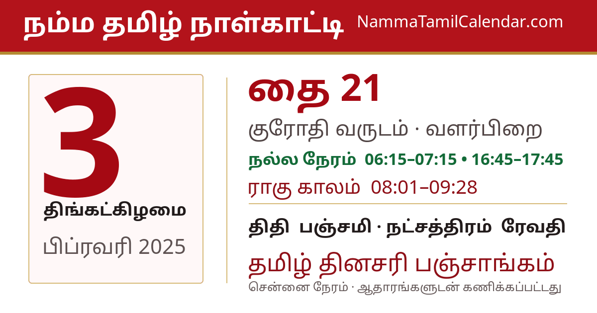 பிப்ரவரி 3, 2025 சென்னை தமிழ் காலண்டர் பகிர்வு படம்