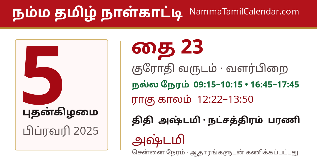 பிப்ரவரி 5, 2025 சென்னை தமிழ் காலண்டர் பகிர்வு படம்