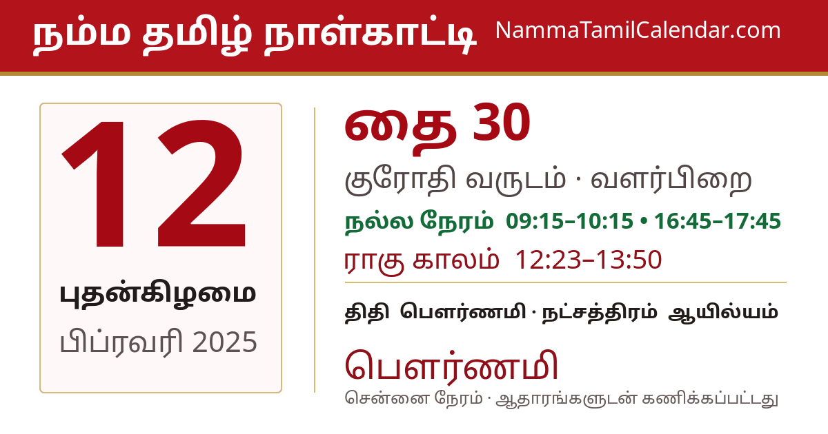 பிப்ரவரி 12, 2025 சென்னை தமிழ் காலண்டர் பகிர்வு படம்