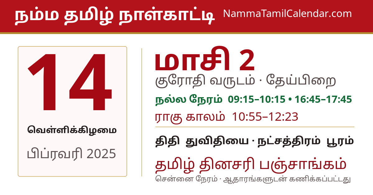 பிப்ரவரி 14, 2025 சென்னை தமிழ் காலண்டர் பகிர்வு படம்