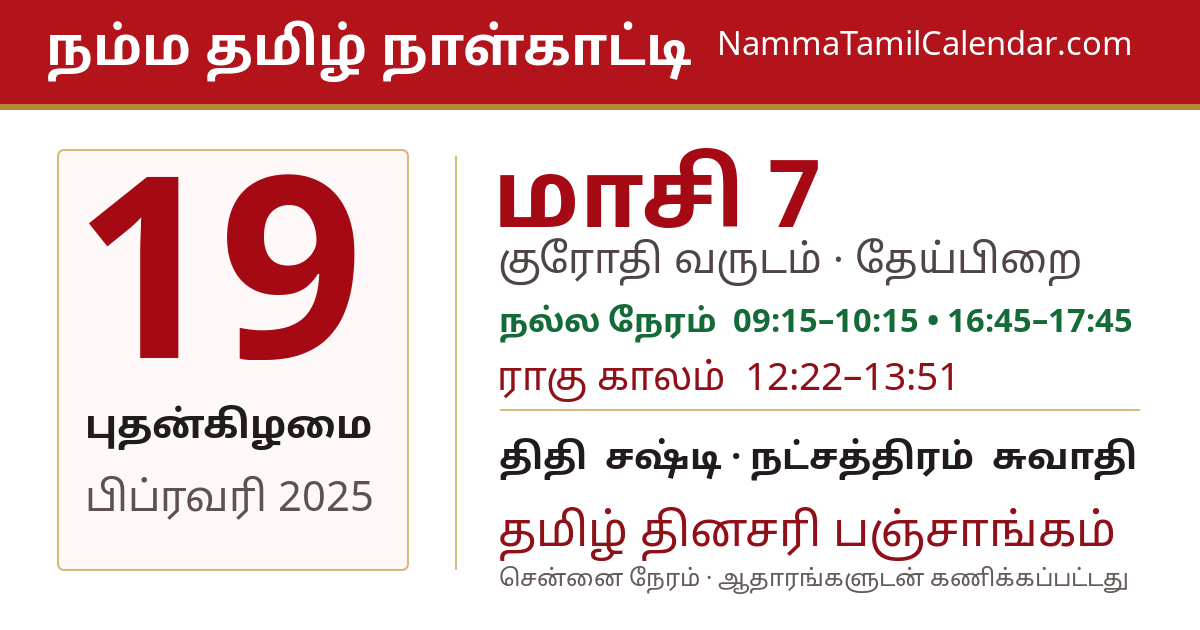 பிப்ரவரி 19, 2025 சென்னை தமிழ் காலண்டர் பகிர்வு படம்