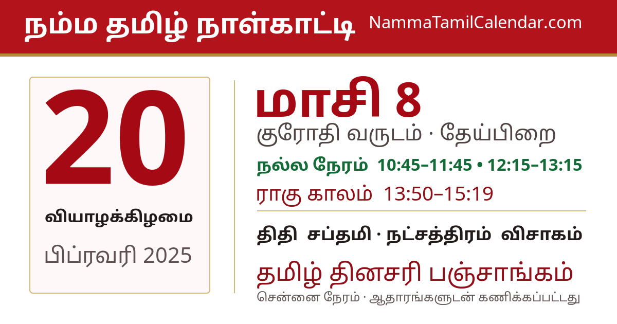 பிப்ரவரி 20, 2025 சென்னை தமிழ் காலண்டர் பகிர்வு படம்