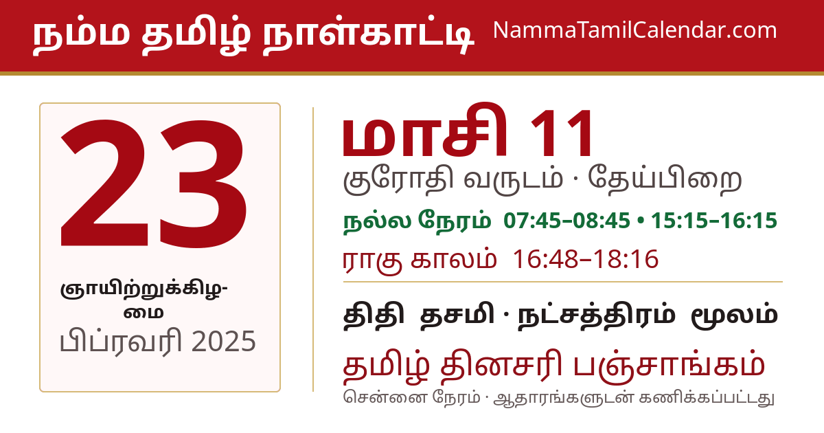 பிப்ரவரி 23, 2025 சென்னை தமிழ் காலண்டர் பகிர்வு படம்