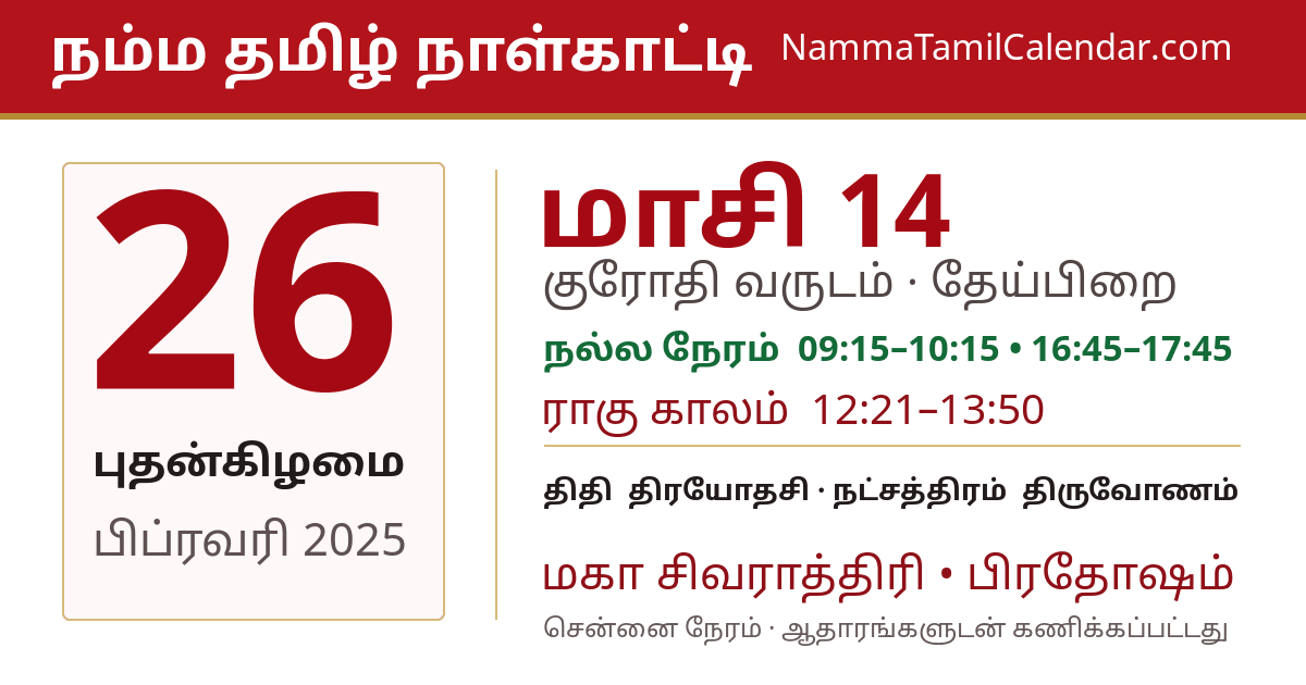 பிப்ரவரி 26, 2025 சென்னை தமிழ் காலண்டர் பகிர்வு படம்