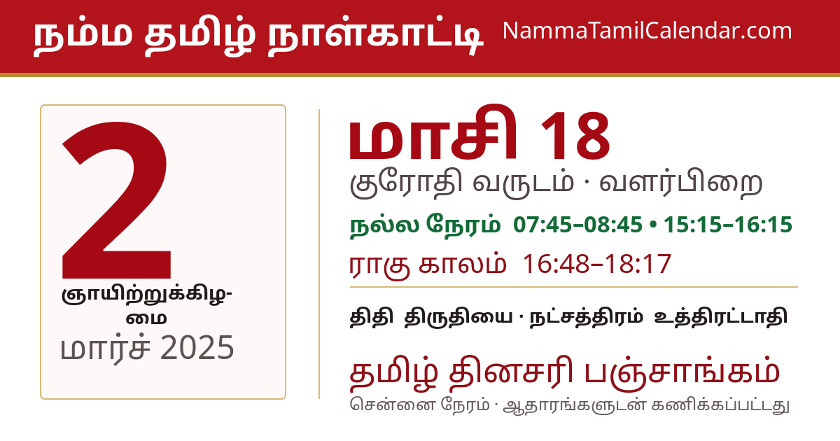 மார்ச் 2, 2025 சென்னை தமிழ் காலண்டர் பகிர்வு படம்