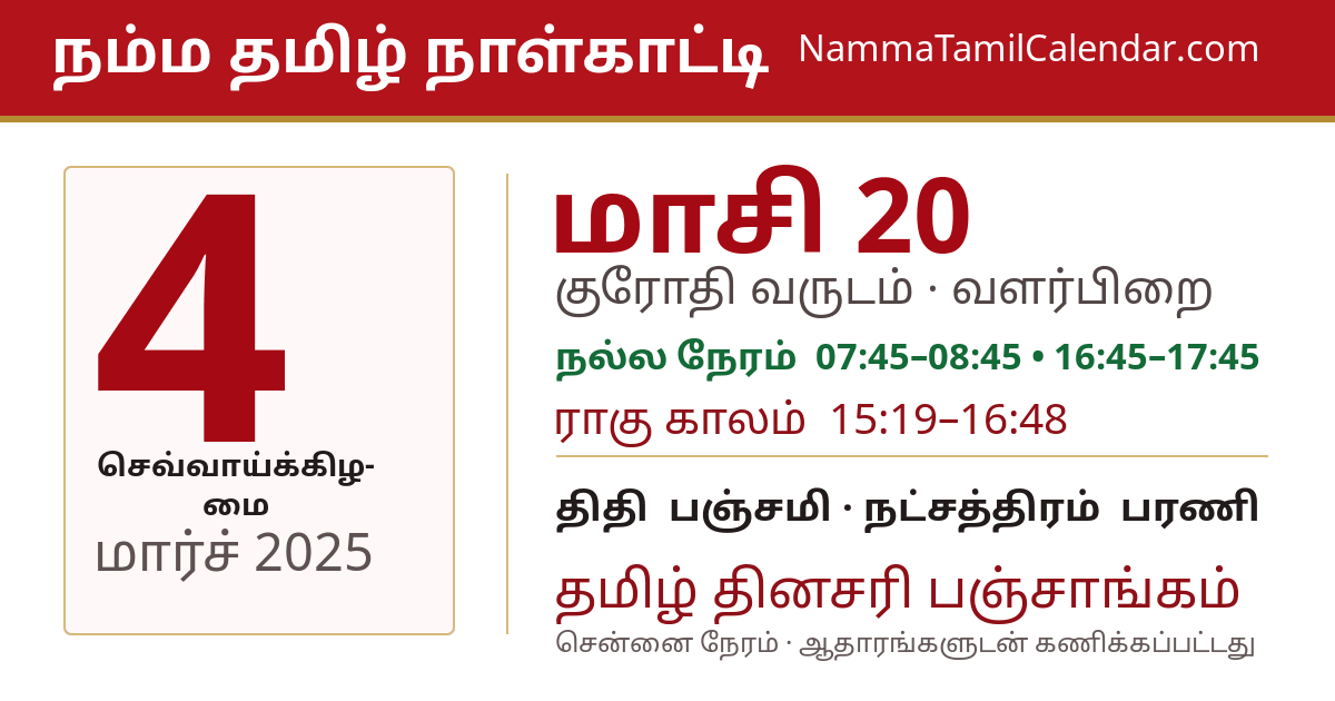 மார்ச் 4, 2025 சென்னை தமிழ் காலண்டர் பகிர்வு படம்