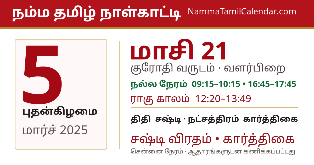 மார்ச் 5, 2025 சென்னை தமிழ் காலண்டர் பகிர்வு படம்