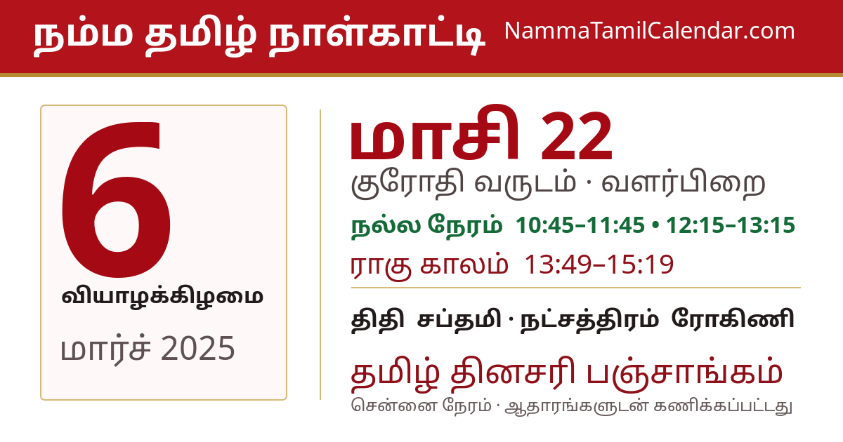 மார்ச் 6, 2025 சென்னை தமிழ் காலண்டர் பகிர்வு படம்