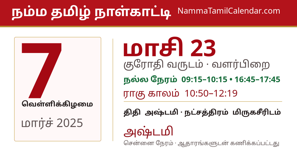 மார்ச் 7, 2025 சென்னை தமிழ் காலண்டர் பகிர்வு படம்