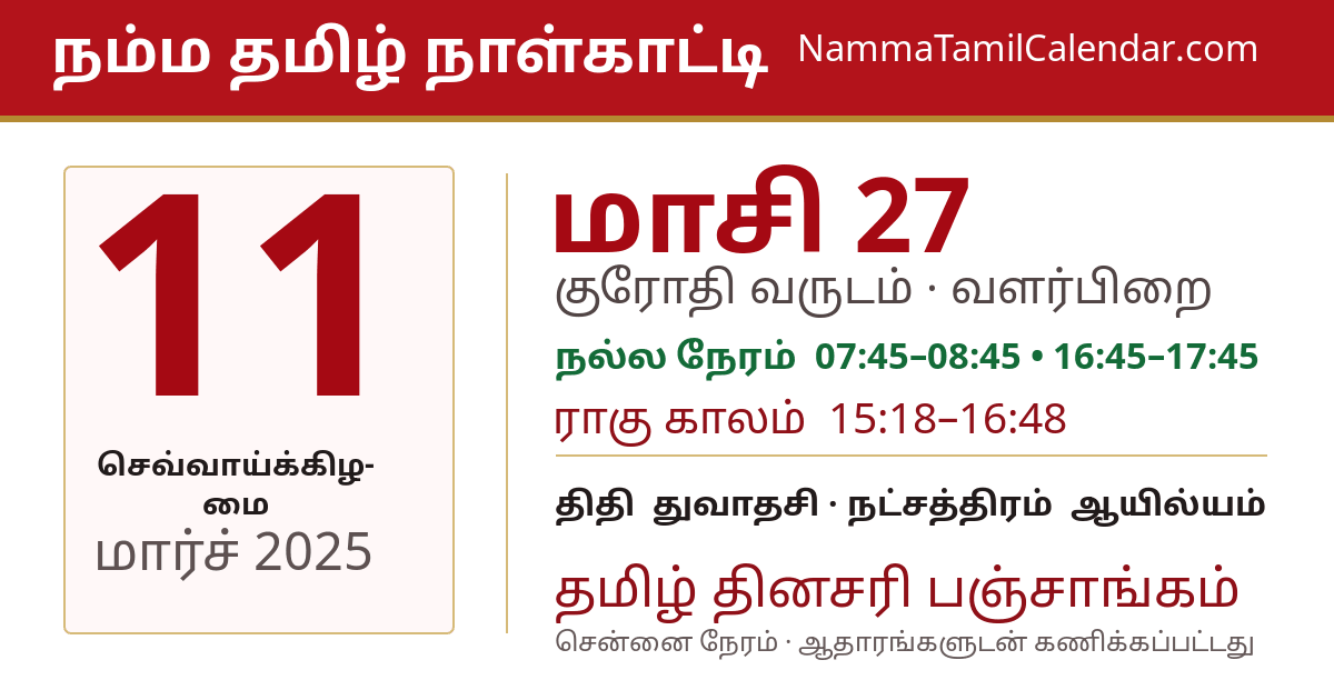 மார்ச் 11, 2025 சென்னை தமிழ் காலண்டர் பகிர்வு படம்