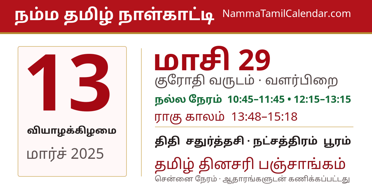 மார்ச் 13, 2025 சென்னை தமிழ் காலண்டர் பகிர்வு படம்