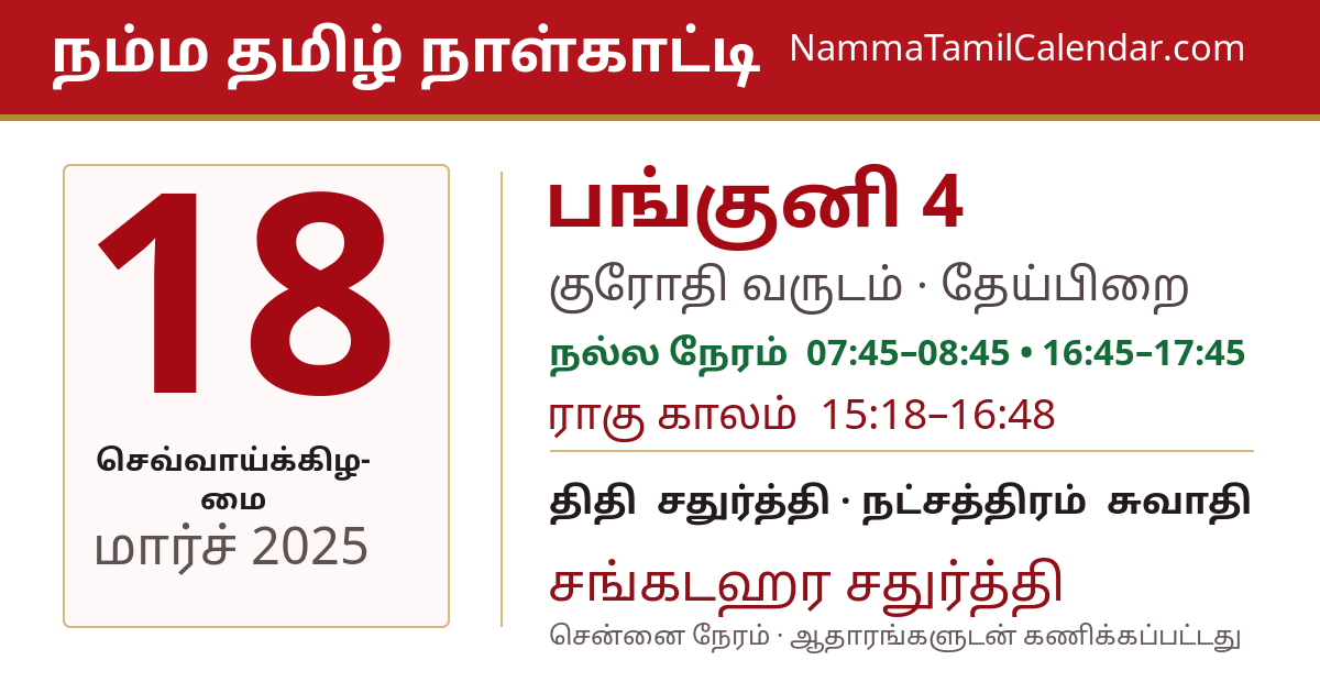 மார்ச் 18, 2025 சென்னை தமிழ் காலண்டர் பகிர்வு படம்