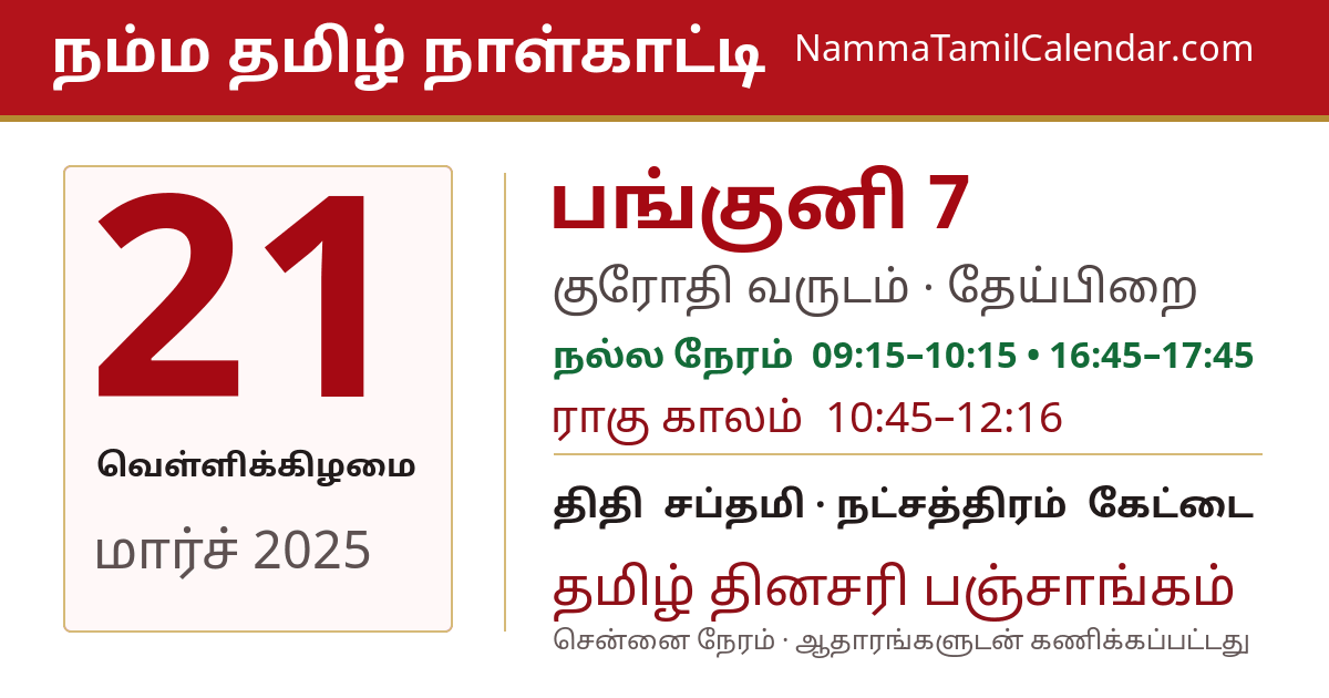 மார்ச் 21, 2025 சென்னை தமிழ் காலண்டர் பகிர்வு படம்