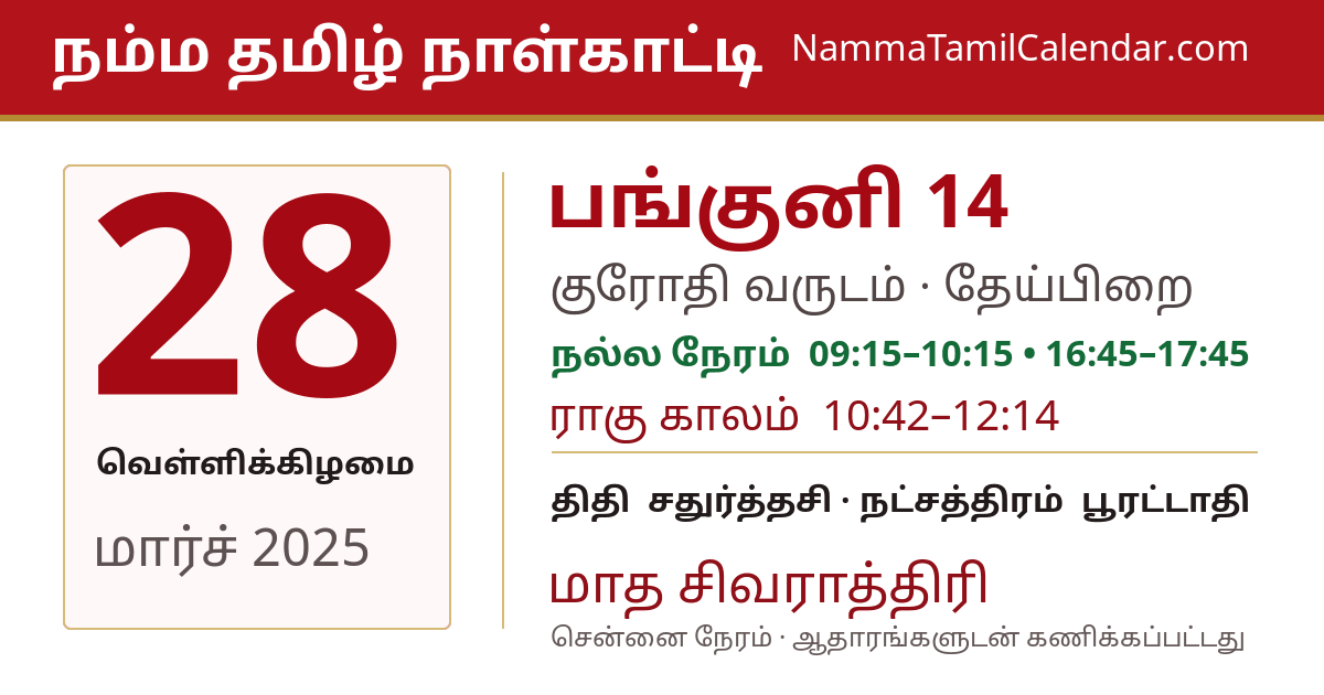 மார்ச் 28, 2025 சென்னை தமிழ் காலண்டர் பகிர்வு படம்