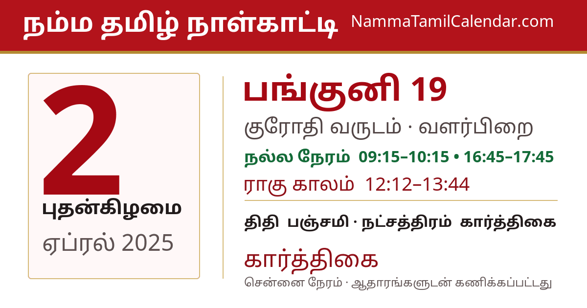ஏப்ரல் 2, 2025 சென்னை தமிழ் காலண்டர் பகிர்வு படம்