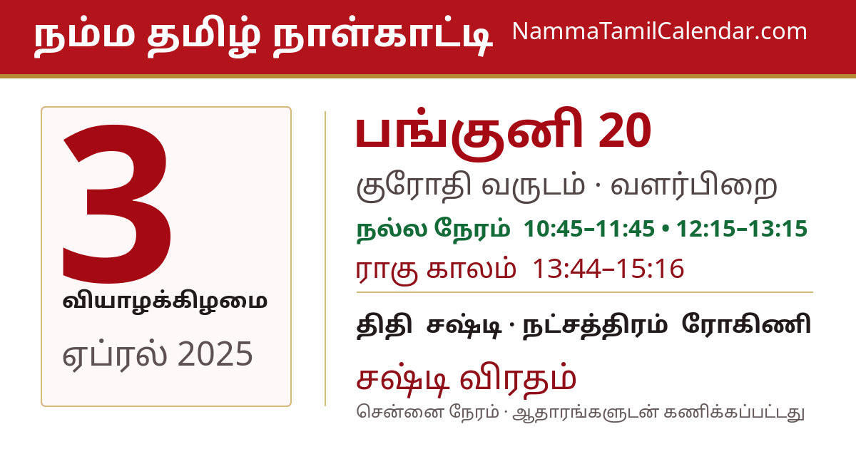 ஏப்ரல் 3, 2025 சென்னை தமிழ் காலண்டர் பகிர்வு படம்