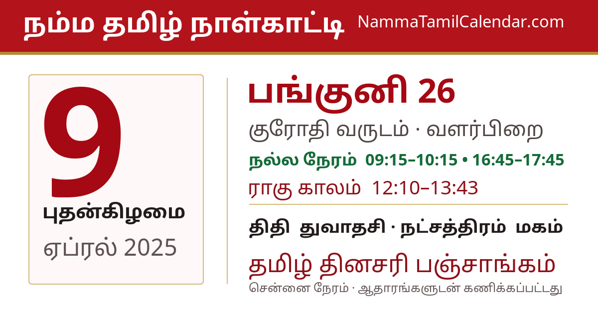 ஏப்ரல் 9, 2025 சென்னை தமிழ் காலண்டர் பகிர்வு படம்