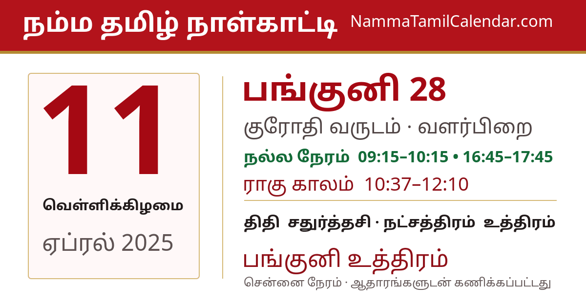 ஏப்ரல் 11, 2025 சென்னை தமிழ் காலண்டர் பகிர்வு படம்