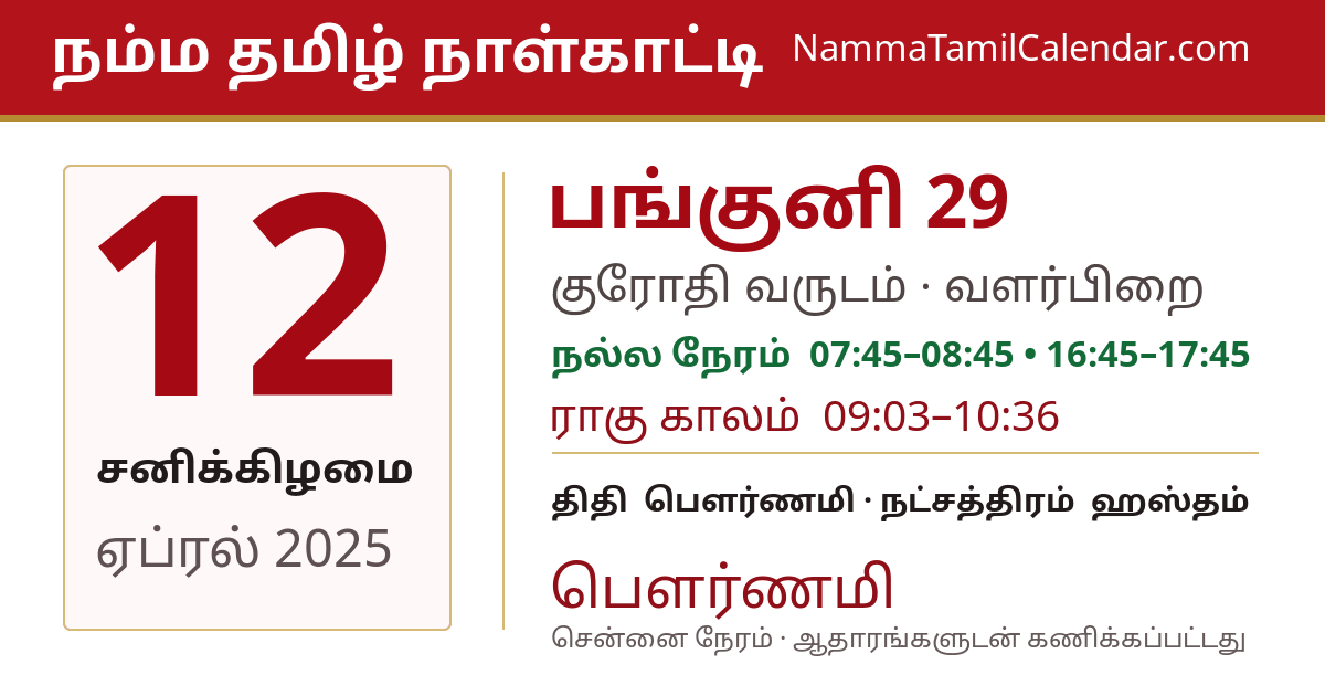 ஏப்ரல் 12, 2025 சென்னை தமிழ் காலண்டர் பகிர்வு படம்