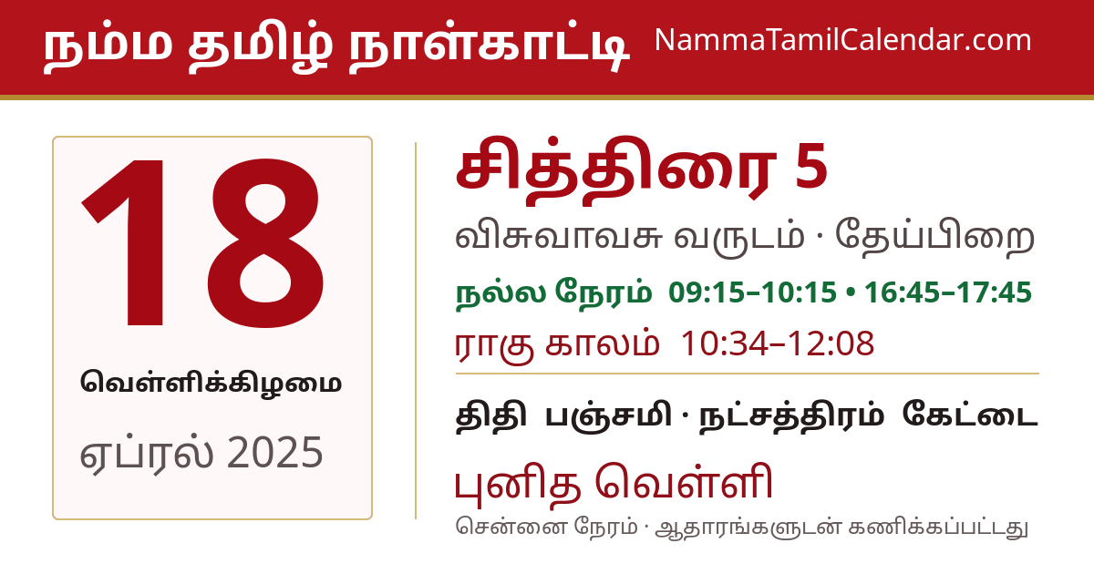 ஏப்ரல் 18, 2025 சென்னை தமிழ் காலண்டர் பகிர்வு படம்