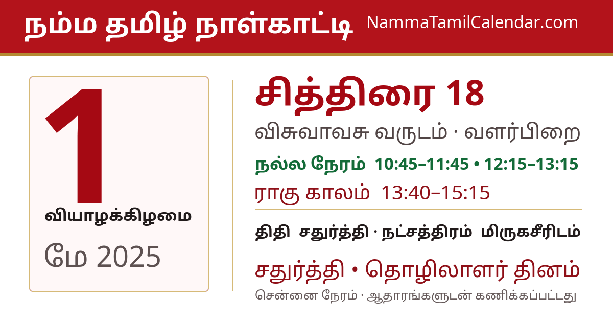 மே 1, 2025 சென்னை தமிழ் காலண்டர் பகிர்வு படம்