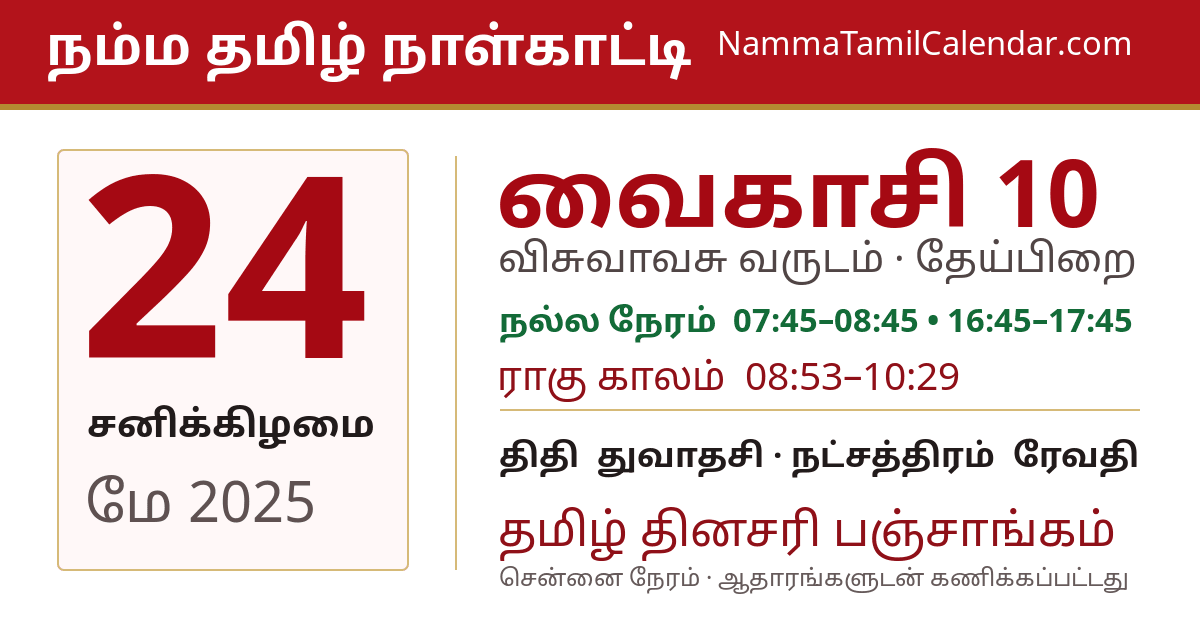 மே 24, 2025 சென்னை தமிழ் காலண்டர் பகிர்வு படம்
