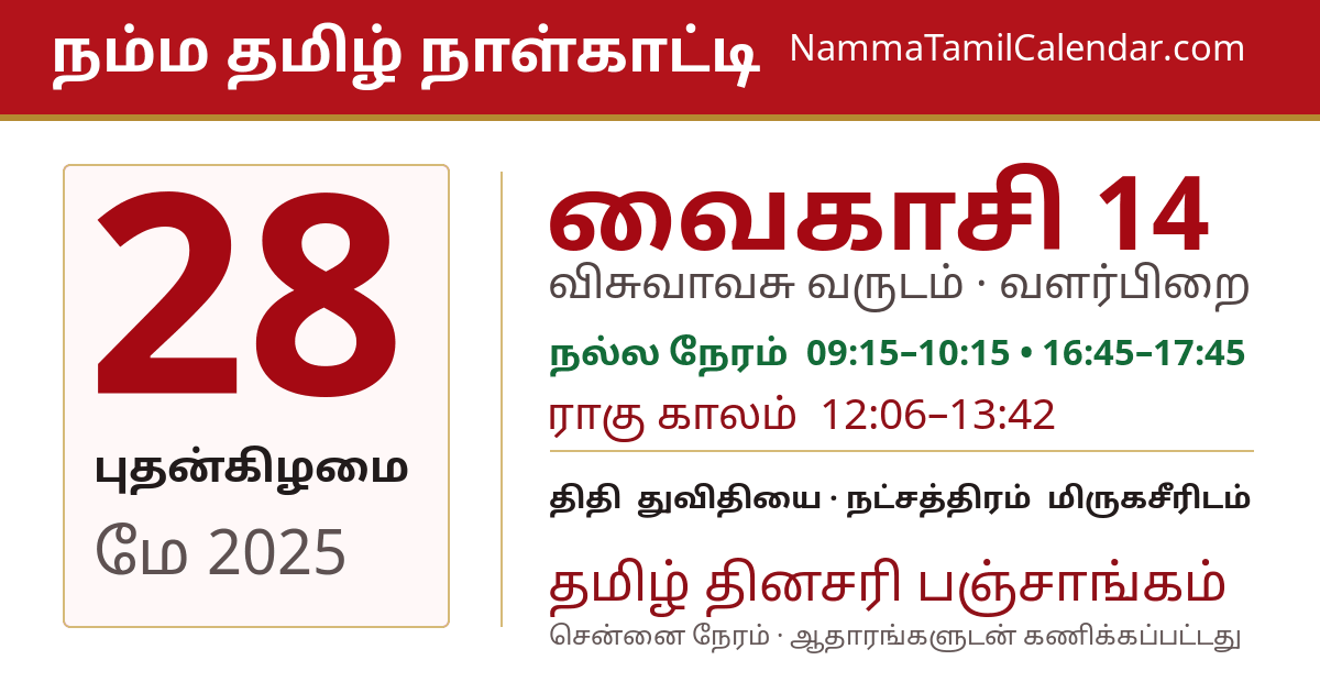 மே 28, 2025 சென்னை தமிழ் காலண்டர் பகிர்வு படம்