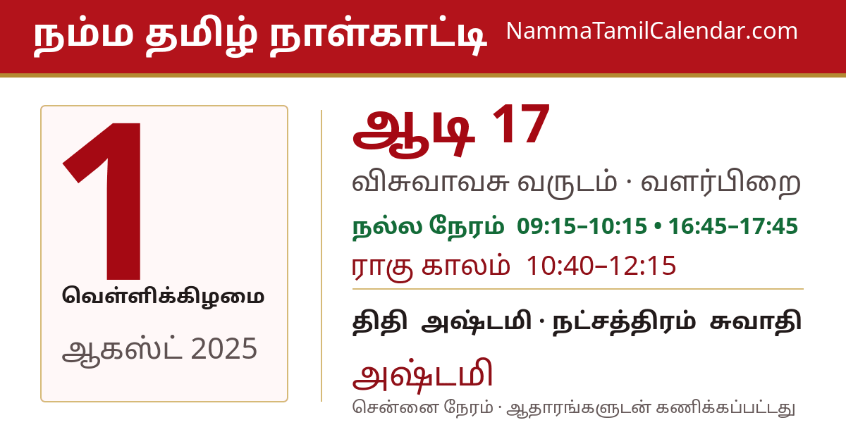 ஆகஸ்ட் 1, 2025 சென்னை தமிழ் காலண்டர் பகிர்வு படம்