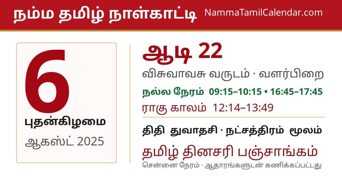 ஆகஸ்ட் 6, 2025 சென்னை தமிழ் காலண்டர் பகிர்வு படம்