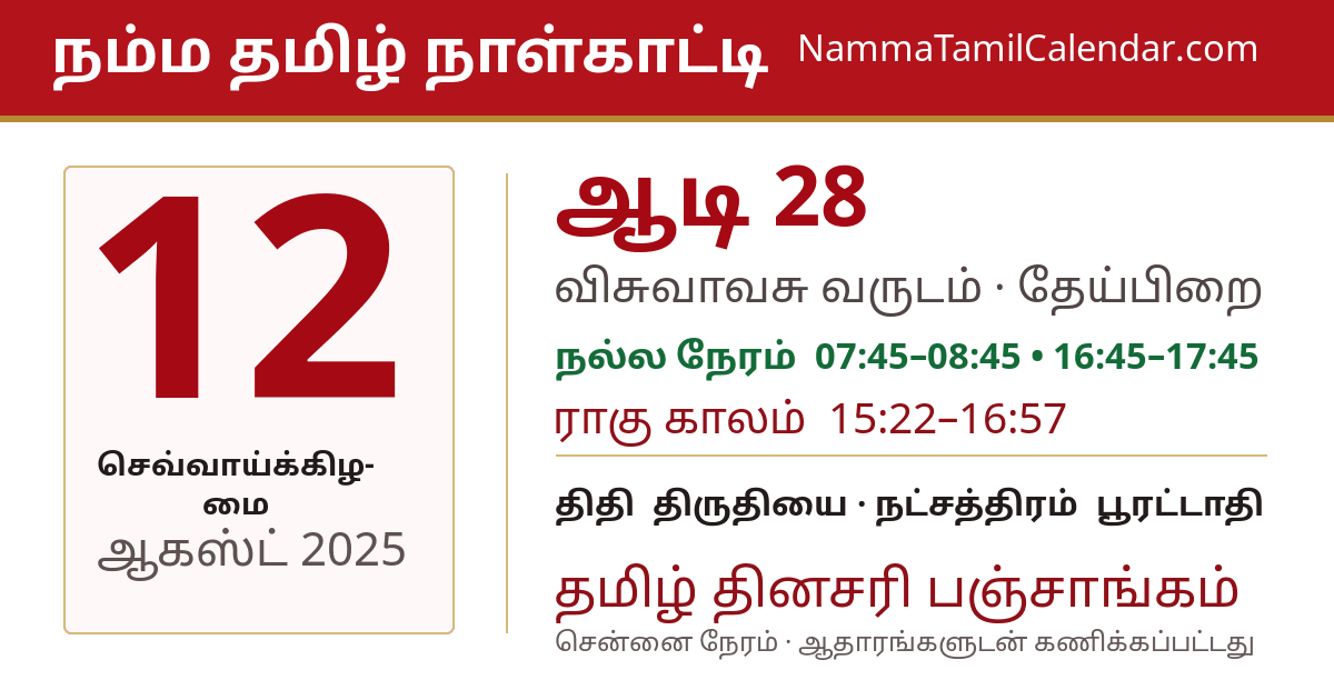 ஆகஸ்ட் 12, 2025 சென்னை தமிழ் காலண்டர் பகிர்வு படம்