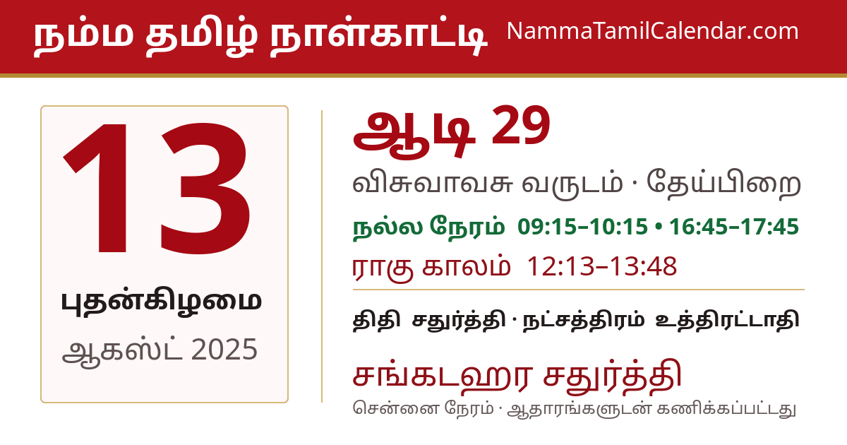 ஆகஸ்ட் 13, 2025 சென்னை தமிழ் காலண்டர் பகிர்வு படம்