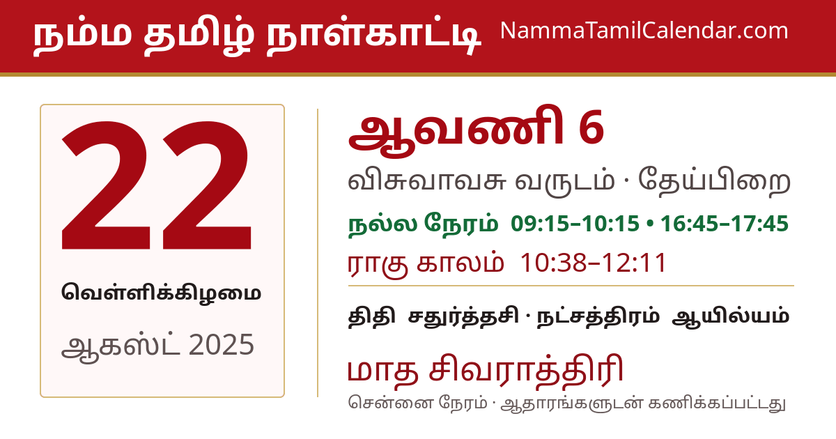 ஆகஸ்ட் 22, 2025 சென்னை தமிழ் காலண்டர் பகிர்வு படம்