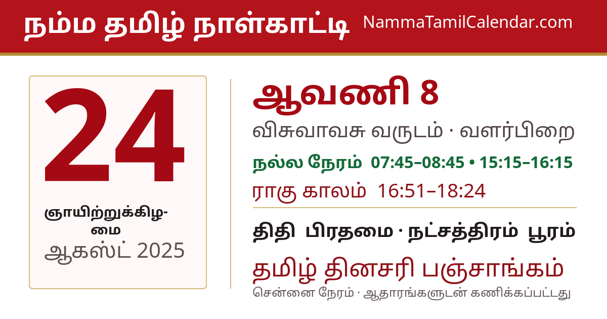 ஆகஸ்ட் 24, 2025 சென்னை தமிழ் காலண்டர் பகிர்வு படம்