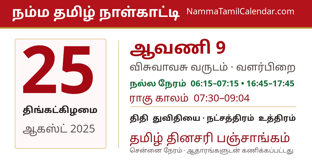 ஆகஸ்ட் 25, 2025 சென்னை தமிழ் காலண்டர் பகிர்வு படம்