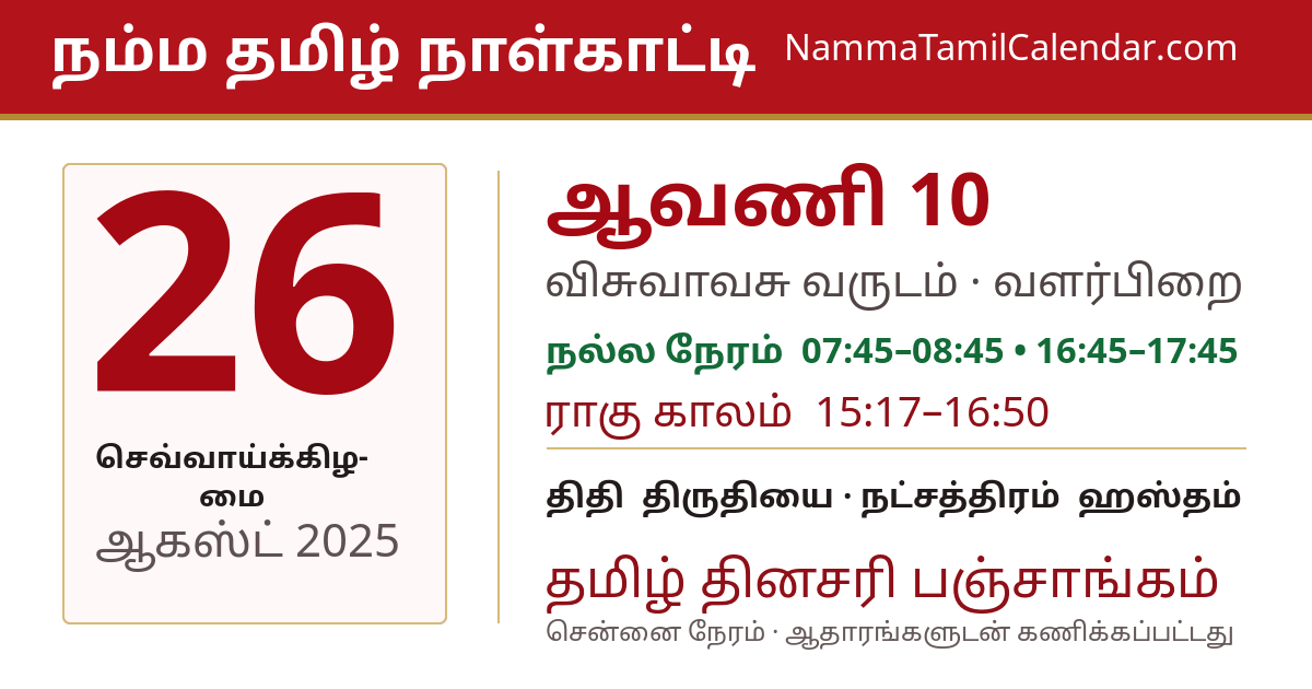 ஆகஸ்ட் 26, 2025 சென்னை தமிழ் காலண்டர் பகிர்வு படம்