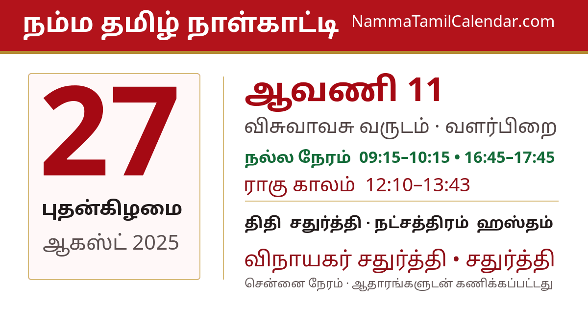 ஆகஸ்ட் 27, 2025 சென்னை தமிழ் காலண்டர் பகிர்வு படம்