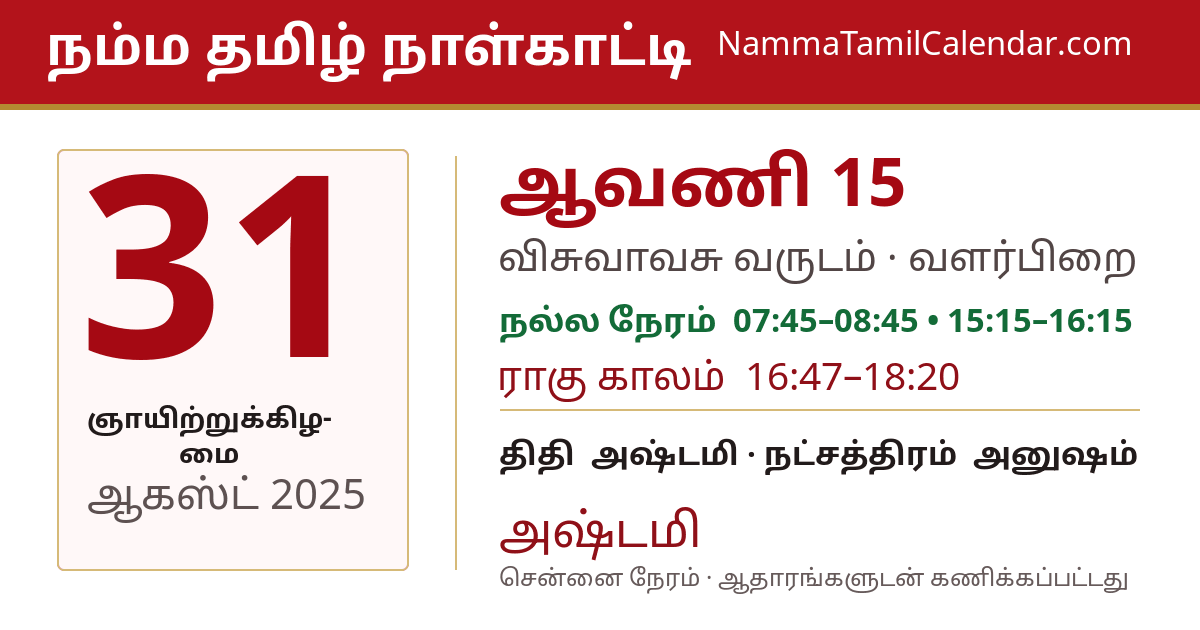 ஆகஸ்ட் 31, 2025 சென்னை தமிழ் காலண்டர் பகிர்வு படம்