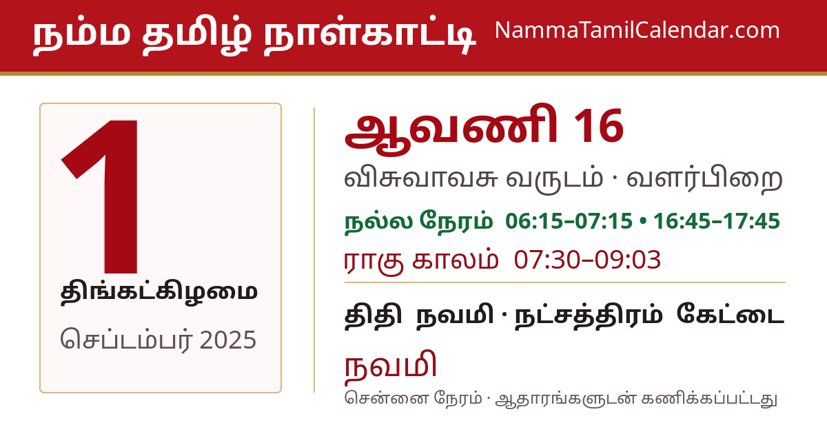 செப்டம்பர் 1, 2025 சென்னை தமிழ் காலண்டர் பகிர்வு படம்