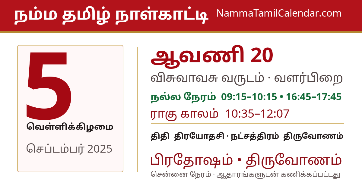 செப்டம்பர் 5, 2025 சென்னை தமிழ் காலண்டர் பகிர்வு படம்