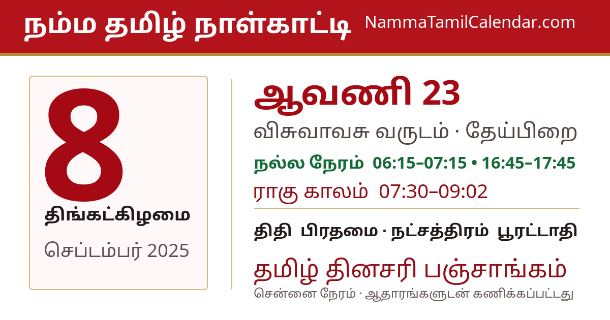 செப்டம்பர் 8, 2025 சென்னை தமிழ் காலண்டர் பகிர்வு படம்