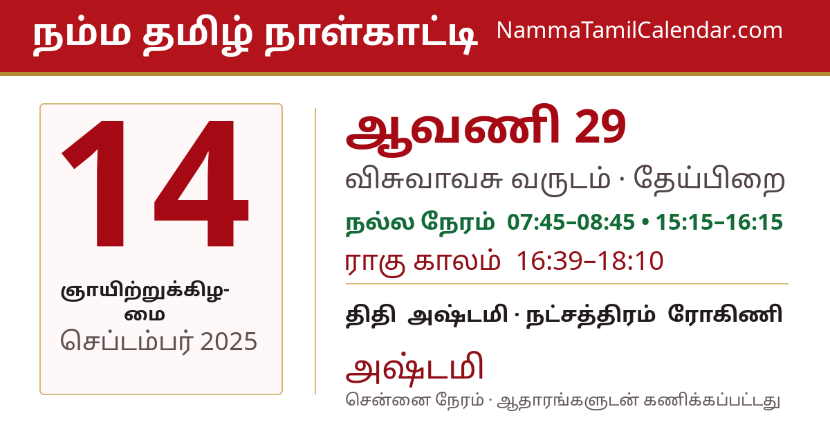 செப்டம்பர் 14, 2025 சென்னை தமிழ் காலண்டர் பகிர்வு படம்