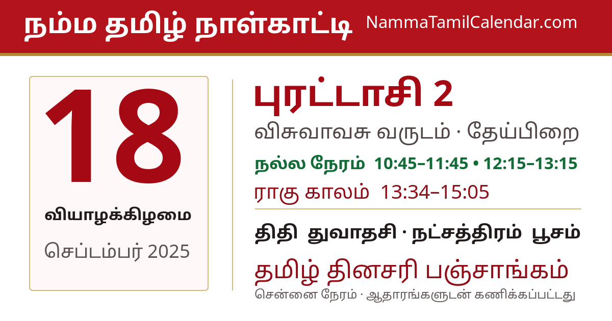 செப்டம்பர் 18, 2025 சென்னை தமிழ் காலண்டர் பகிர்வு படம்