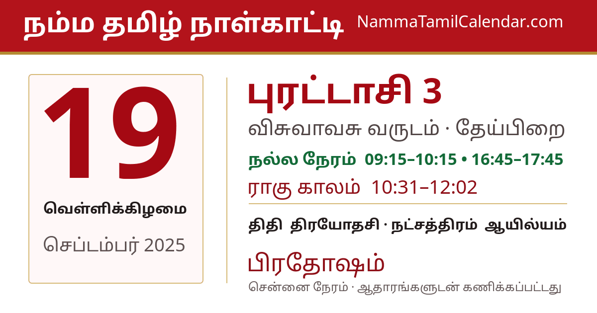 செப்டம்பர் 19, 2025 சென்னை தமிழ் காலண்டர் பகிர்வு படம்