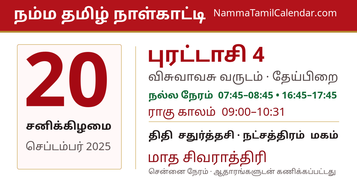 செப்டம்பர் 20, 2025 சென்னை தமிழ் காலண்டர் பகிர்வு படம்